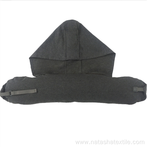 Airplane travel U-shape pillow with hood and blackout